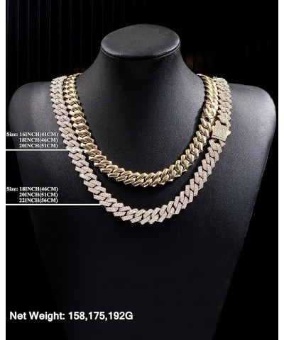 2pcs Cuban Link Chain for Men Women Iced Out Miami Cuban Necklaces Gold Silver 14mm Cuban Chain Necklace Sets Diamond Hip Hop...