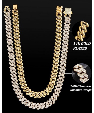 2pcs Cuban Link Chain for Men Women Iced Out Miami Cuban Necklaces Gold Silver 14mm Cuban Chain Necklace Sets Diamond Hip Hop...