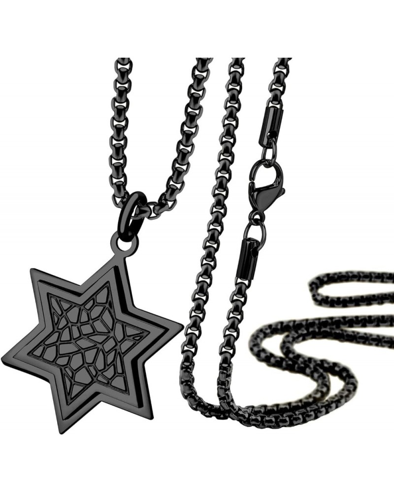 Stainless Steel Patterned Star of David Necklace for Men & Women, 16-24 Inch Box Chain Black 18 Inches $10.00 Necklaces