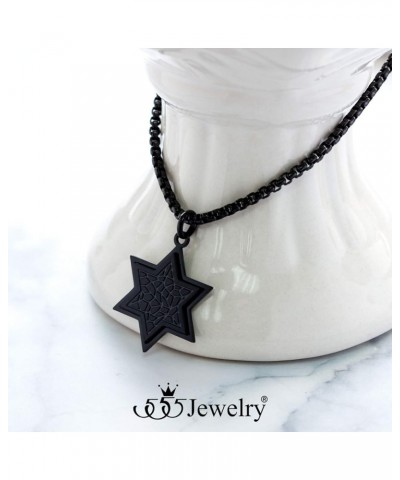 Stainless Steel Patterned Star of David Necklace for Men & Women, 16-24 Inch Box Chain Black 18 Inches $10.00 Necklaces