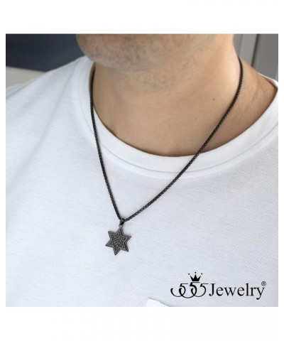 Stainless Steel Patterned Star of David Necklace for Men & Women, 16-24 Inch Box Chain Black 18 Inches $10.00 Necklaces