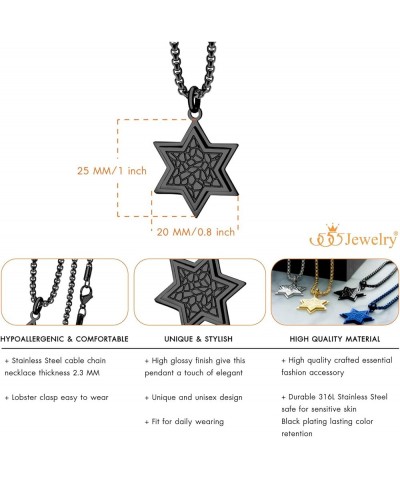 Stainless Steel Patterned Star of David Necklace for Men & Women, 16-24 Inch Box Chain Black 18 Inches $10.00 Necklaces