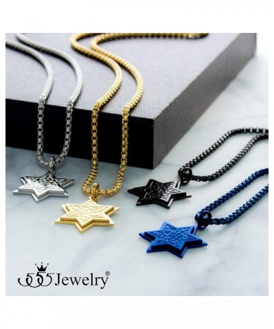 Stainless Steel Patterned Star of David Necklace for Men & Women, 16-24 Inch Box Chain Black 18 Inches $10.00 Necklaces