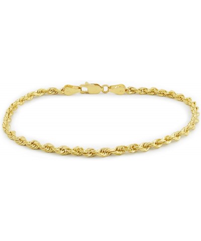 14k Yellow Gold 2.5mm Solid Rope Chain Diamond Cut Link Bracelet or Anklet, Mens Womens Jewelry 7" 7.5" 8" 8.5" 9 Yellow 7 $1...