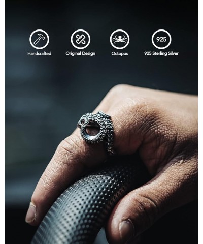 Octopus Ring Animal Gothic Octopus Tentacle Rings Stylish Sea Monster Punk Jewelry Gift for Men Women Oxidized Silver 7 $40.6...