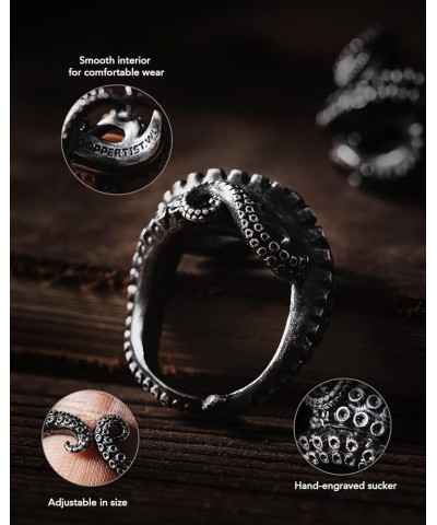 Octopus Ring Animal Gothic Octopus Tentacle Rings Stylish Sea Monster Punk Jewelry Gift for Men Women Oxidized Silver 7 $40.6...