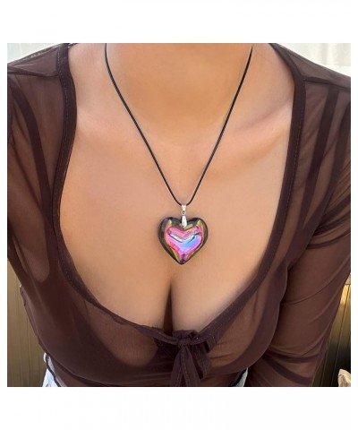 Big Heart Pendant Choker Necklaces - Chunky Glass Puffy Heart Choker Necklace for Women Y2K Grunge Jewelry Gifts for Teen Gir...