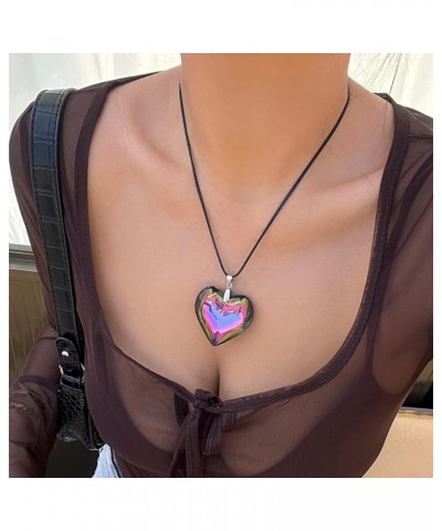 Big Heart Pendant Choker Necklaces - Chunky Glass Puffy Heart Choker Necklace for Women Y2K Grunge Jewelry Gifts for Teen Gir...