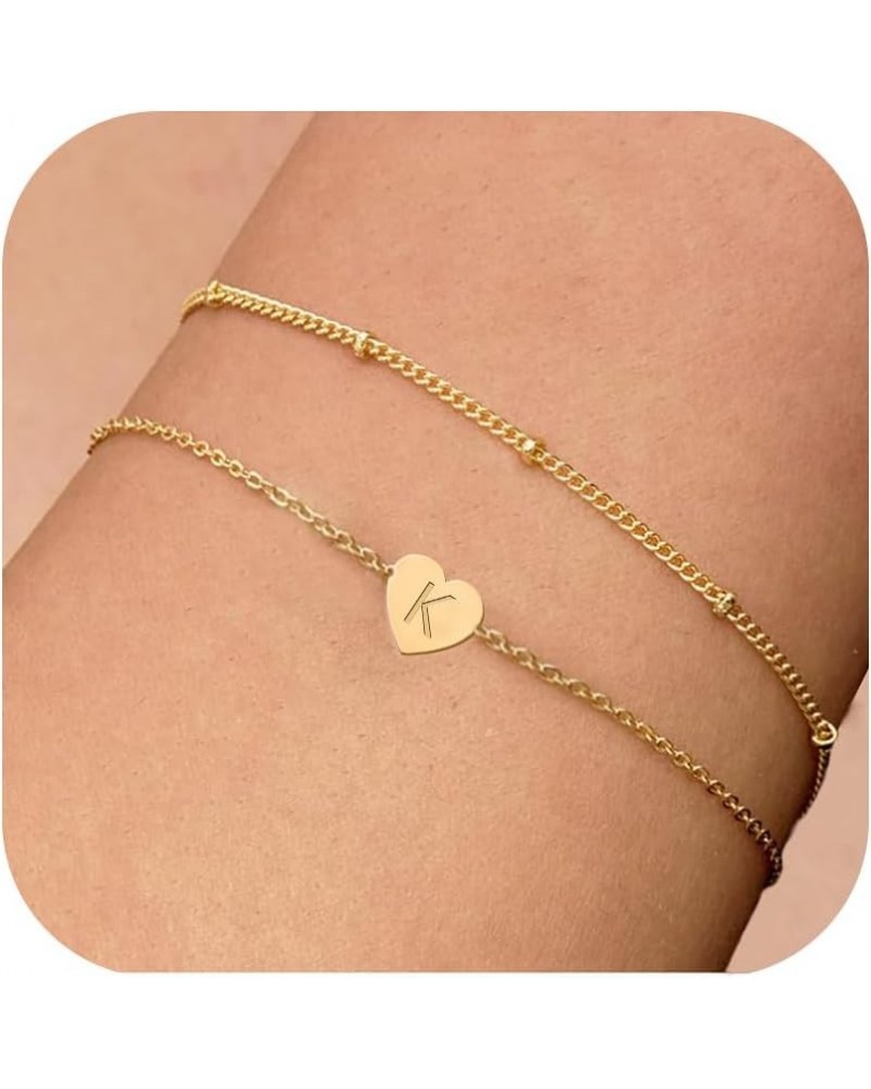 Mothers Day Gifts for Mom from Daughter, Layered Heart Initial Bracelets, 18K Gold Plated Initial Heart Bracelets, Gifts for ...