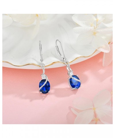 Oval Shape Birthstone Leverback Dangle Drop Earrings for Women, 925 Sterling Silver 5A Cubic Zirconia Earrings Jewelry Annive...