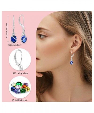 Oval Shape Birthstone Leverback Dangle Drop Earrings for Women, 925 Sterling Silver 5A Cubic Zirconia Earrings Jewelry Annive...