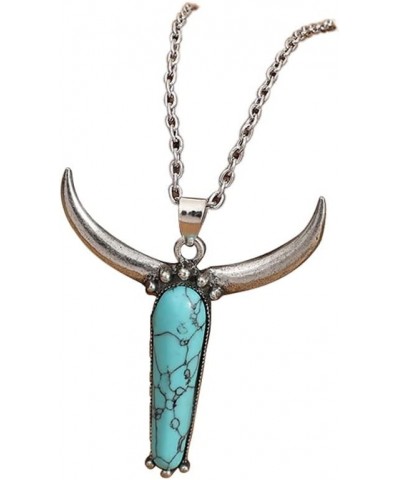 Western Turquoise Cowboy Cowgilrs Lightning Pendant Necklace Bull Head Bar Y Necklace for Women Gemstone Cattle Bohemian Trib...