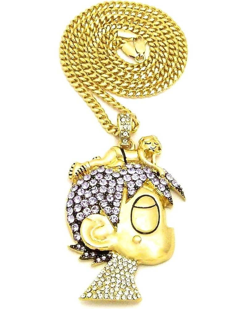 Cartoon V Crystal Rhinestone Pendant Necklace Luv GOLD COLOR LRG WITH PURPLE STONES/CUB $17.97 Necklaces