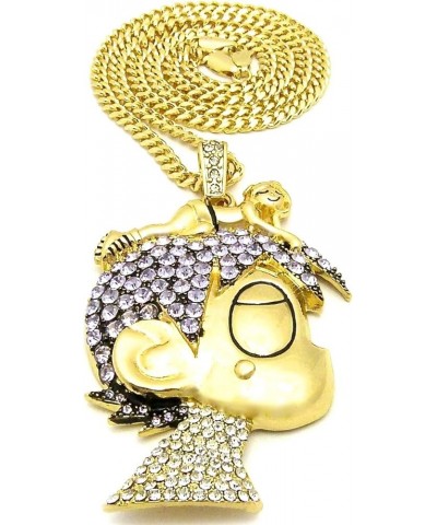 Cartoon V Crystal Rhinestone Pendant Necklace Luv GOLD COLOR LRG WITH PURPLE STONES/CUB $17.97 Necklaces