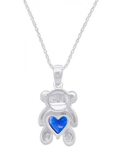 925 Sterling Silver Teddy Bear Pendant Necklace with Simulated Gemstone Love Heart Bear white-gold-plated-silver blue sapphir...