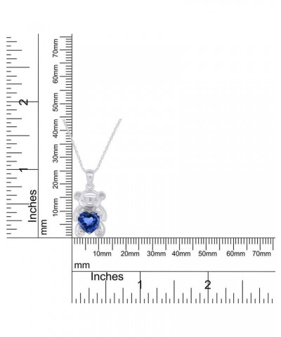 925 Sterling Silver Teddy Bear Pendant Necklace with Simulated Gemstone Love Heart Bear white-gold-plated-silver blue sapphir...