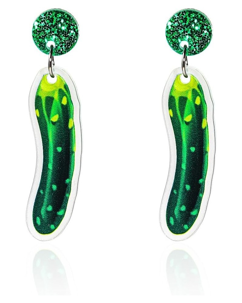 Unique Weird Acrylic Drop Dangle Earrings Funny Lifelike Dill Pickle Cucumber Earrings for Women Girls Cute Gag Green Dangle ...