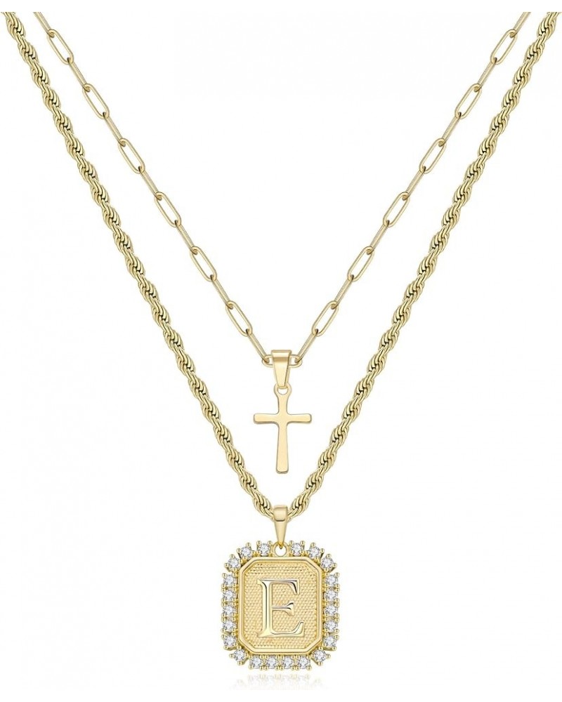 Cross Necklace for Women Layered Gold Necklaces Square Initial Pendant Layering Rope Chain Birthday Gifts for Teen Girls E $1...