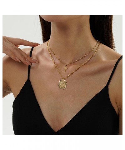 Cross Necklace for Women Layered Gold Necklaces Square Initial Pendant Layering Rope Chain Birthday Gifts for Teen Girls E $1...