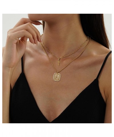 Cross Necklace for Women Layered Gold Necklaces Square Initial Pendant Layering Rope Chain Birthday Gifts for Teen Girls E $1...