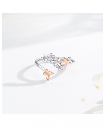 Flower Ring for Women 925 Sterling Silver Adjustable Butterfly Ring Daisy Ring Open Ring Flower Jewelry Gift for Birthday Ann...