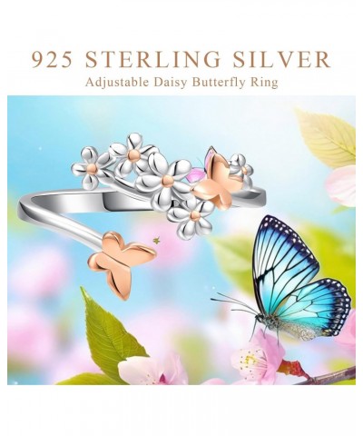 Flower Ring for Women 925 Sterling Silver Adjustable Butterfly Ring Daisy Ring Open Ring Flower Jewelry Gift for Birthday Ann...