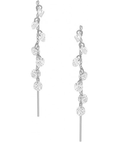 Solid 14K White Gold Earrings Handmade Round CZ Stone Dangle Threader Drop Earrings $54.45 Earrings