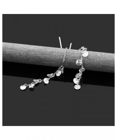 Solid 14K White Gold Earrings Handmade Round CZ Stone Dangle Threader Drop Earrings $54.45 Earrings