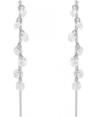 Solid 14K White Gold Earrings Handmade Round CZ Stone Dangle Threader Drop Earrings $54.45 Earrings