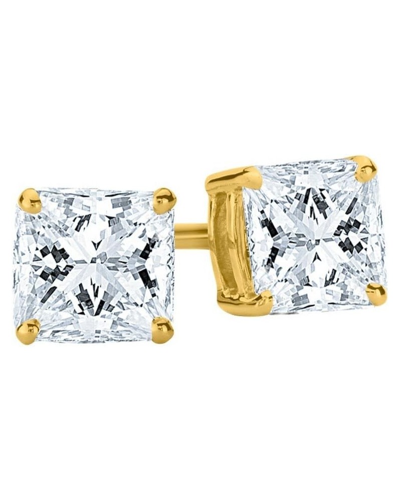 1/2-2 Carat Total Weight Princess Diamond Stud Earrings 4 Prong Push Back (I-J Color I1-I2 Clarity) 1.0 Carat 14K Yellow Gold...