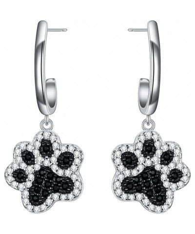 925 Sterling Silver Cute Cubic Zirconia Dog's Paws Footprint Dangle Pierced Earrings Puppy Dog Cat Pet Paw Print Love Heart E...