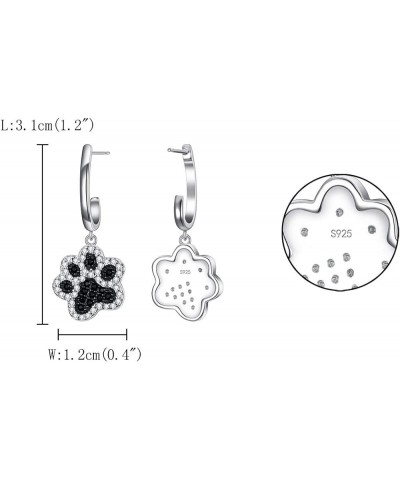 925 Sterling Silver Cute Cubic Zirconia Dog's Paws Footprint Dangle Pierced Earrings Puppy Dog Cat Pet Paw Print Love Heart E...