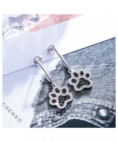 925 Sterling Silver Cute Cubic Zirconia Dog's Paws Footprint Dangle Pierced Earrings Puppy Dog Cat Pet Paw Print Love Heart E...