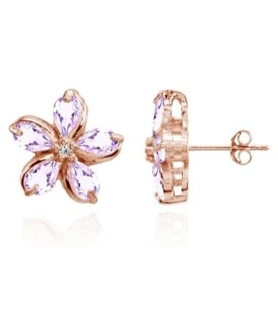 Sterling Silver Amethyst Polished Flower Stud Earrings rose-gold-and-sterling-silver $14.70 Earrings