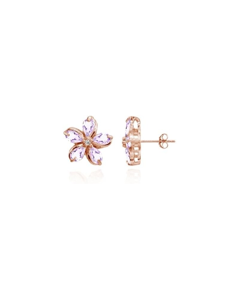 Sterling Silver Amethyst Polished Flower Stud Earrings rose-gold-and-sterling-silver $14.70 Earrings