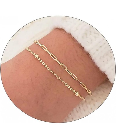 Dainty Bracelet for Women 14K Gold Plated Cross Pearl CZ Leaf Bracelets Set Gold Layering Bracelets Everyday Jewelry Papercli...