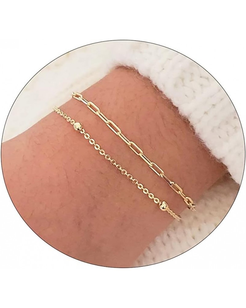 Dainty Bracelet for Women 14K Gold Plated Cross Pearl CZ Leaf Bracelets Set Gold Layering Bracelets Everyday Jewelry Papercli...