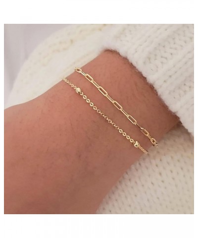 Dainty Bracelet for Women 14K Gold Plated Cross Pearl CZ Leaf Bracelets Set Gold Layering Bracelets Everyday Jewelry Papercli...