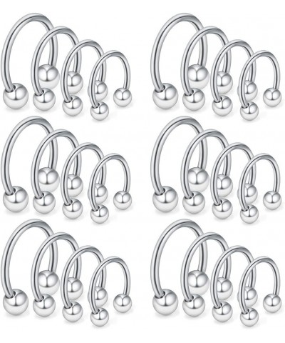 24-36PCS 16G 14G 12G Surgical Steel Nose Septum Horseshoe Earring Eyebrow Tongue Lip Nipple Helix Tragus Piercing Rings 6-19m...