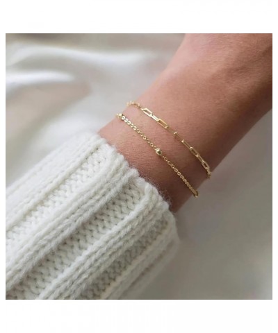 Dainty Bracelet for Women 14K Gold Plated Cross Pearl CZ Leaf Bracelets Set Gold Layering Bracelets Everyday Jewelry Papercli...