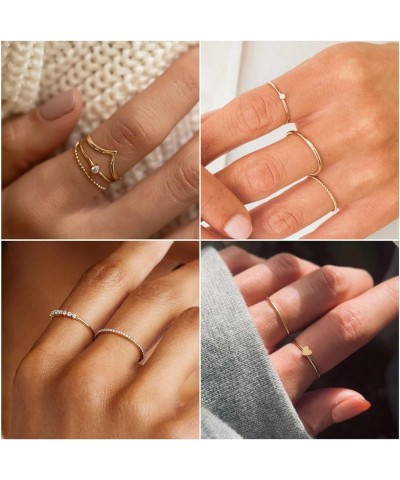 8PCS 14K Gold Plated Rings for Women Girls, Dainty Gold CZ Cross Heart Stackable Rings Stacking Band Ring Set for Women Size ...