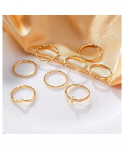 8PCS 14K Gold Plated Rings for Women Girls, Dainty Gold CZ Cross Heart Stackable Rings Stacking Band Ring Set for Women Size ...