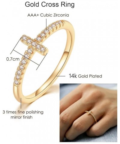 8PCS 14K Gold Plated Rings for Women Girls, Dainty Gold CZ Cross Heart Stackable Rings Stacking Band Ring Set for Women Size ...