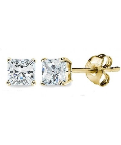 Sterling Silver AAA Cubic Zirconia Princess-Cut Square Stud Earrings for Women Teens 3x3mm - Yellow Gold Flash $10.59 Earrings