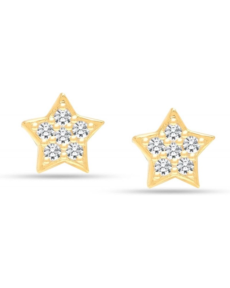 Charmsy SMALL 925 Sterling Silver Cubic-Zirconia Star Triangle Lightning Bolt Stud Earrings for Women Teen Star Yellow Gold $...