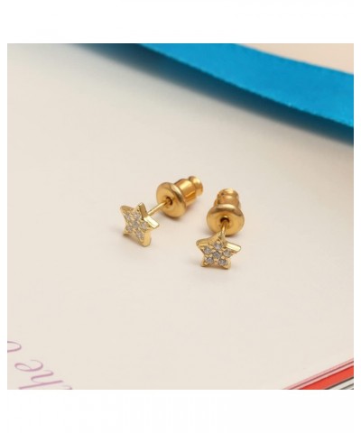 Charmsy SMALL 925 Sterling Silver Cubic-Zirconia Star Triangle Lightning Bolt Stud Earrings for Women Teen Star Yellow Gold $...