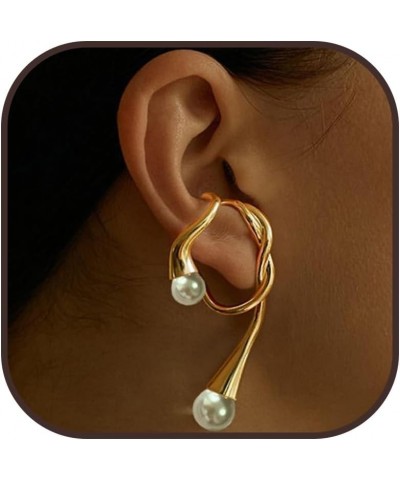 Ear Cuff Earrings for Women Ear Cuffs Non Piercing Gold Clip On Earrings Cartilage Rhinestone Earrings Adjustable Pearl Chian...