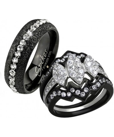 His Hers 4 Piece Black Ion Plated Stainless Steel Wedding Engagement Ring Band Set Size Women's 05 Men's 11 $16.25 Sets