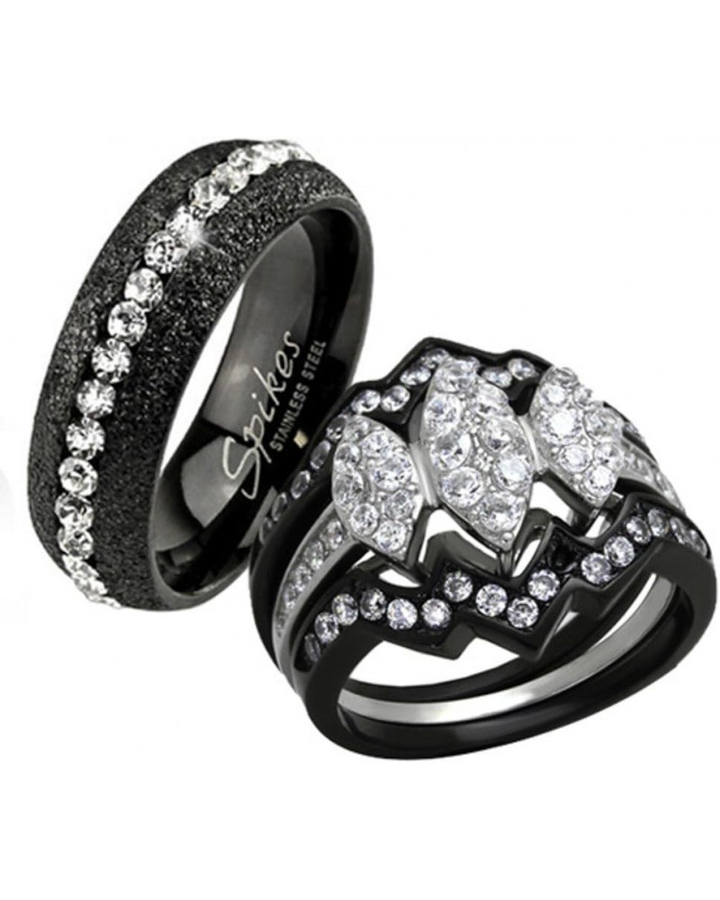 His Hers 4 Piece Black Ion Plated Stainless Steel Wedding Engagement Ring Band Set Size Women's 05 Men's 11 $16.25 Sets