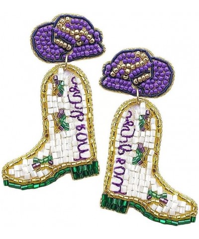 Huge Seed Beaded Mardi Gras Dangle Earrings, Statement Earrings Cowboy Boots $9.01 Earrings